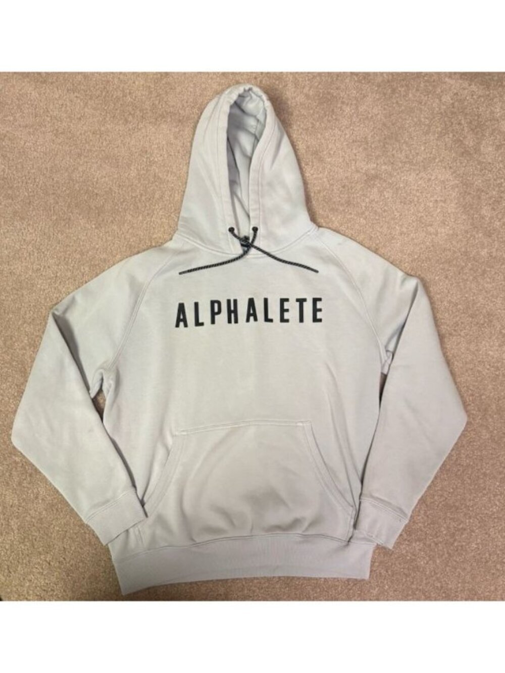 Alphalete Hoodie Unisex L Gray Pullover Hooded Pockets Graphic Print Heavyweight